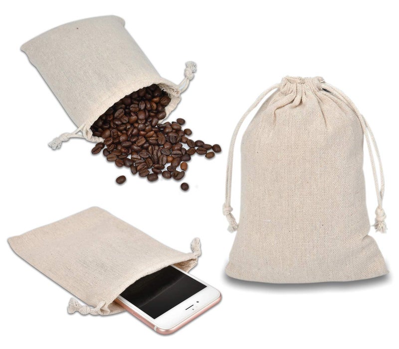 calary 50pcs 5x6.9 Inch Double Canvas Drawstring Bag Cotton Pouch Gift Sachet Bags Muslin Reusable Tea Bag - Image 3